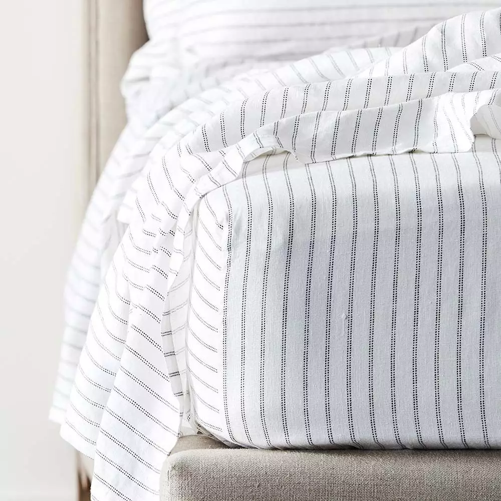 Antwerp Linen Fitted Sheet - White & Charcoal 2 Antwerp Linen Fitted Sheet - White & Charcoal