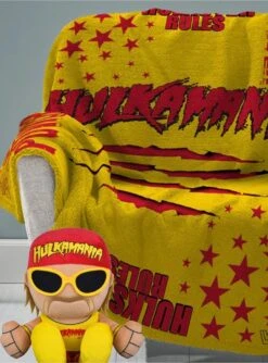 WWE Hulk Hogan Sleep Squad Throw Blanket & Kuricha Sitting Plush Bundle