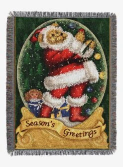 Snow Globe Teddy Holiday Woven Tapestry Throw Blanket